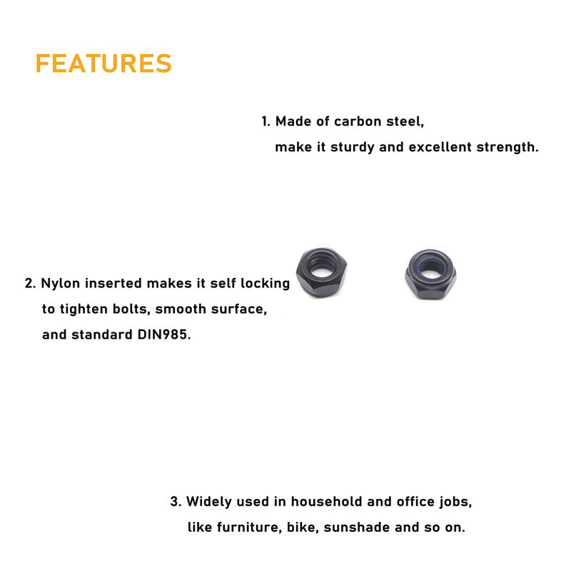 binifiMux 10Pcs M10 x 1.5mm Black Hex Nylon Insert Self Lock Nuts, Carbon Steel, Zinc Plated - Image 4
